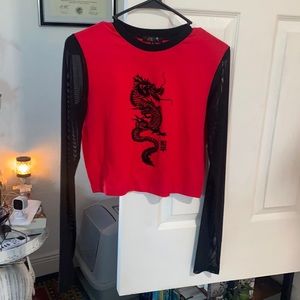 Delia’s Dragon Print Long Mesh Sleeve Crop Top